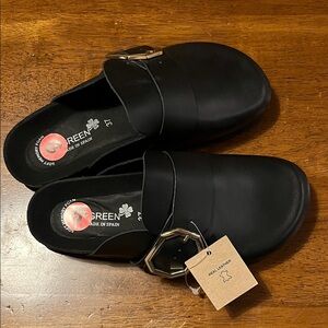 Bio-Green Black Leather Clogs- Made in Spain